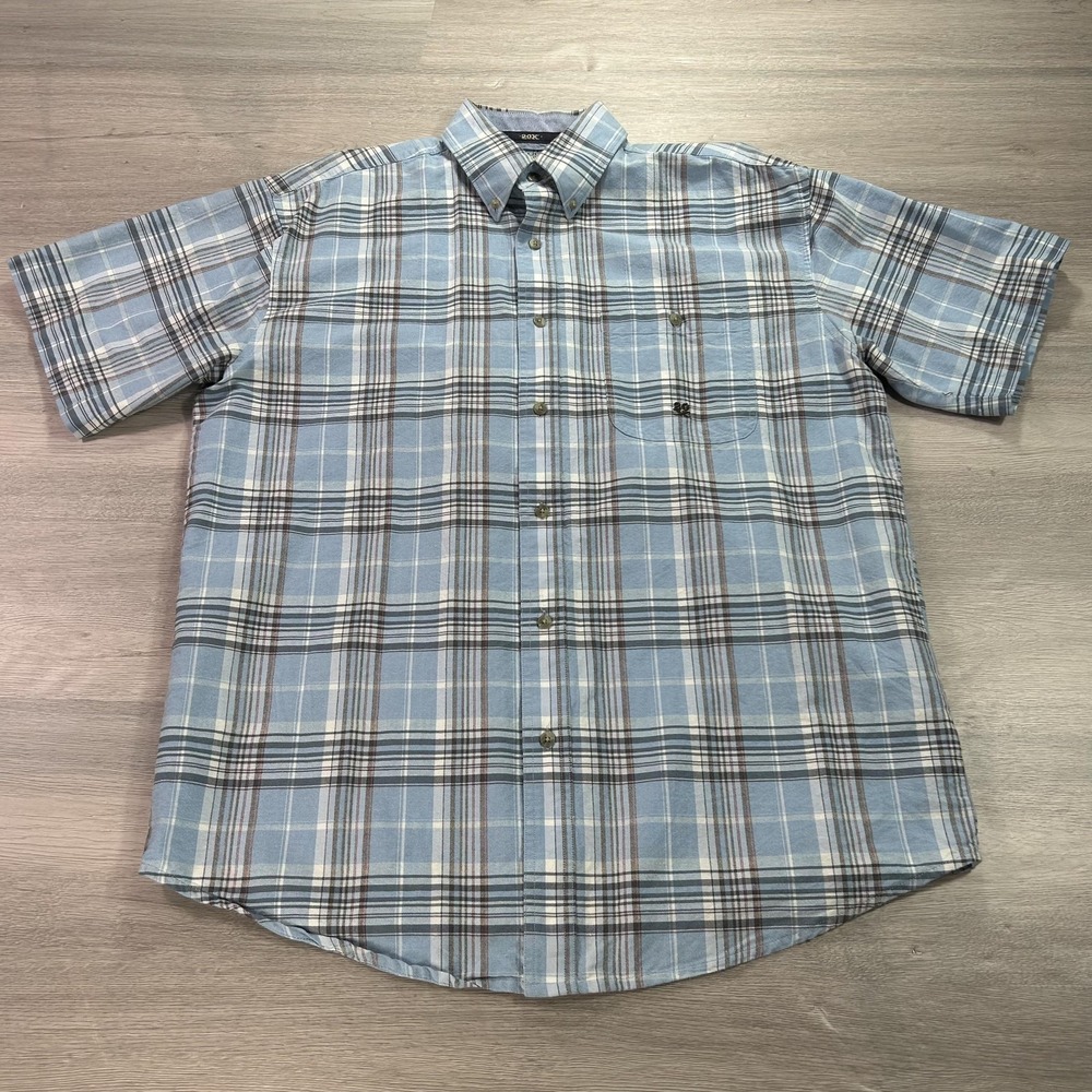 Wrangler 20X Shirt Mens Large Plaid Button Down Short Sleeve Western MJ4064M